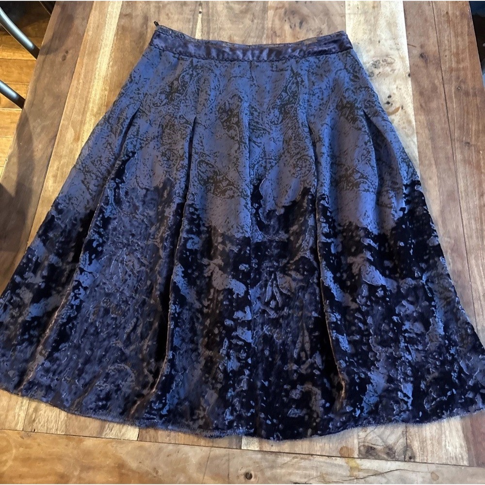 Elie Tahari Raven Purple Burnout Velvet‎ Accent Skirt Sz 8 Whimsigoth Fairy